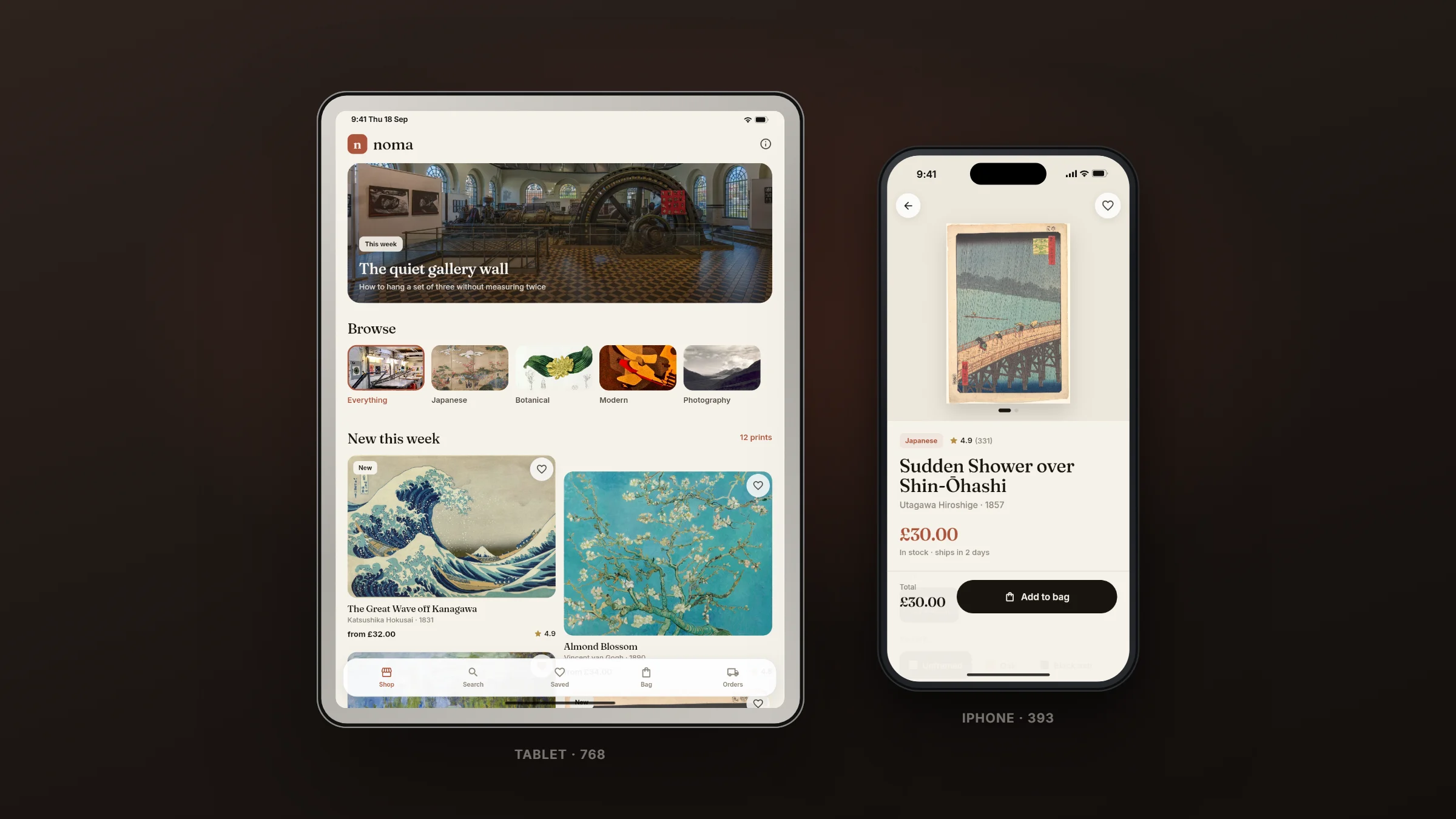 Noma on a tablet and an iPhone