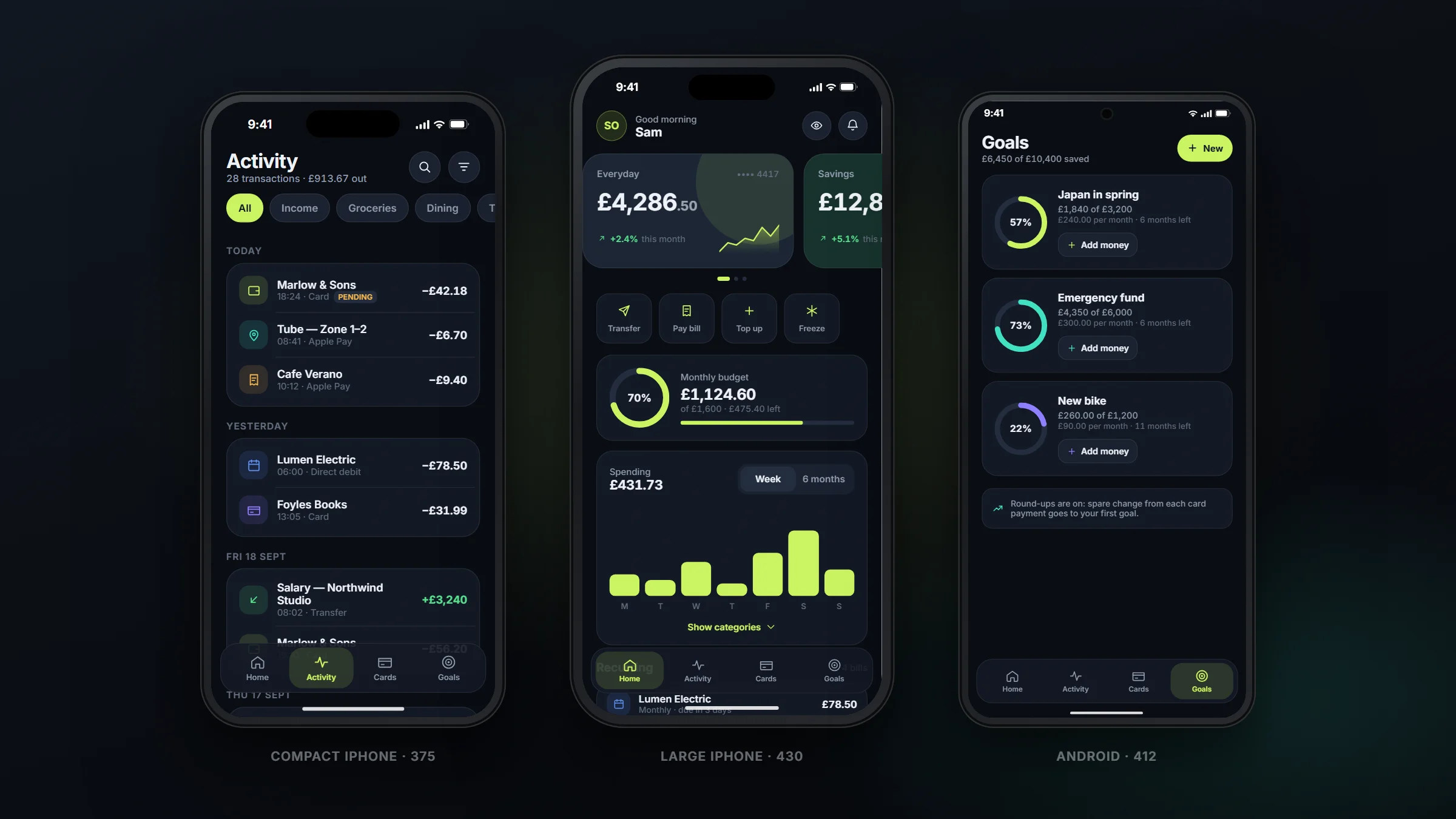 Vela on a compact iPhone, a large iPhone and an Android phone